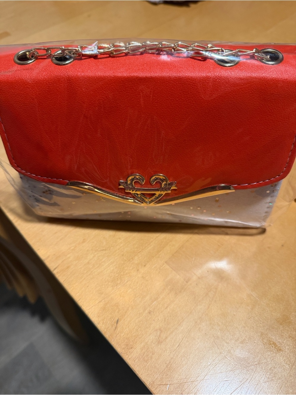 Red Chain-Handle Crossbody Bag with Gold Accent